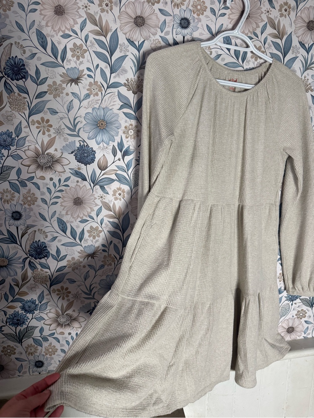 Cat & Jack Neutral Beige Long Sleeve Tiered Knit Dress